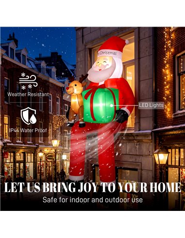 Outsunny 9.3ft Giant Christmas Inflatable Hanging Santa Claus Sitting w/ Reindeer, Gift Box