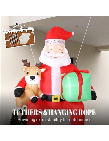 Outsunny 9.3ft Giant Christmas Inflatable Hanging Santa Claus Sitting w/ Reindeer, Gift Box