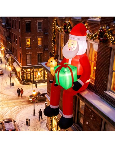 Outsunny 9.3ft Giant Christmas Inflatable Hanging Santa Claus Sitting w/ Reindeer, Gift Box