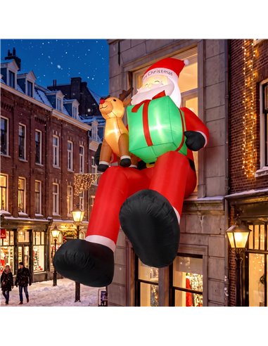 Outsunny 9.3ft Giant Christmas Inflatable Hanging Santa Claus Sitting w/ Reindeer, Gift Box