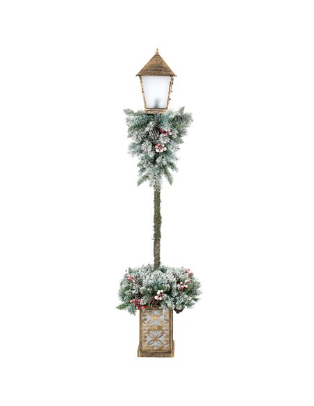 Outsunny Christmas Street Lamp, Outdoor Lighted Christmas Lamp Post with LED Lights, Snow Flocked Tips, Red Berries, Pine Cones - pic 205740 | FastDaddyshop