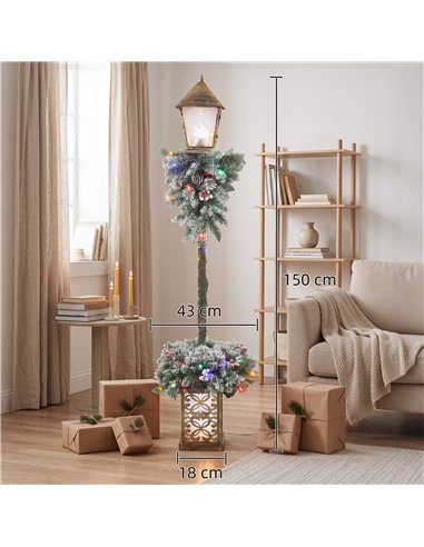 Outsunny Christmas Street Lamp, Outdoor Lighted Christmas Lamp Post with LED Lights, Snow Flocked Tips, Red Berries, Pine Cones
