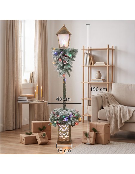 Outsunny Christmas Street Lamp, Outdoor Lighted Christmas Lamp Post with LED Lights, Snow Flocked Tips, Red Berries, Pine Cones - pic 205742 | FastDaddyshop