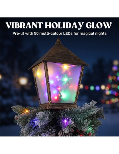 Outsunny Christmas Street Lamp, Outdoor Lighted Christmas Lamp Post with LED Lights, Snow Flocked Tips, Red Berries, Pine Cones