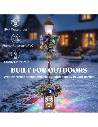 Outsunny Christmas Street Lamp, Outdoor Lighted Christmas Lamp Post with LED Lights, Snow Flocked Tips, Red Berries, Pine Cones