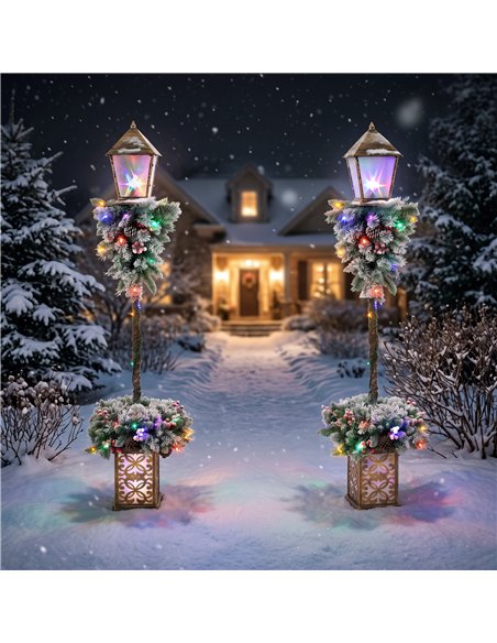 Outsunny Christmas Street Lamp, Outdoor Lighted Christmas Lamp Post with LED Lights, Snow Flocked Tips, Red Berries, Pine Cones - pic 205747 | FastDaddyshop