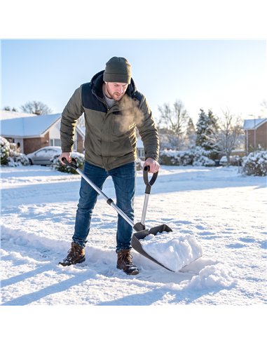 Outsunny Heavy-Duty Snow Shovel with Assist Handle, Portable Snow Pusher with 45cm Wide Blade, Detachable Aluminium Handle