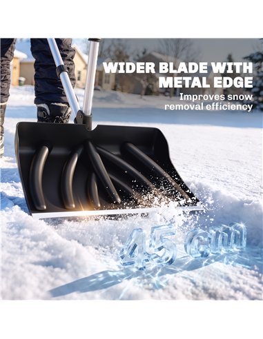 Outsunny Heavy-Duty Snow Shovel with Assist Handle, Portable Snow Pusher with 45cm Wide Blade, Detachable Aluminium Handle