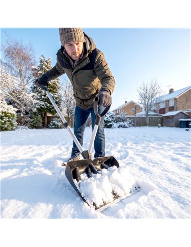 Outsunny Heavy-Duty Snow Shovel with Assist Handle, Portable Snow Pusher with 45cm Wide Blade, Detachable Aluminium Handle
