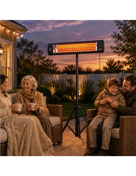 Outsunny 2500 W Electric Infrared Patio Heater, IP65 Outdoor Garden Heater with Tripod, 3 Heat Settings, 24H Timer, Black - pic 205759 | FastDaddyshop