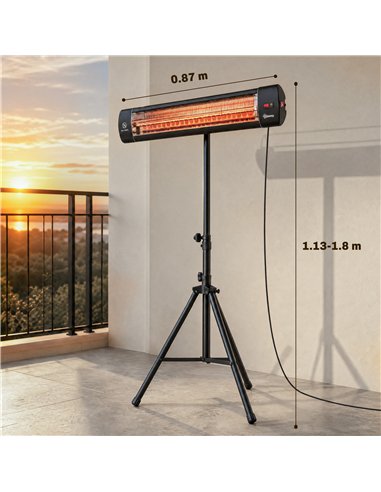 Outsunny 2500 W Electric Infrared Patio Heater, IP65 Outdoor Garden Heater with Tripod, 3 Heat Settings, 24H Timer, Black