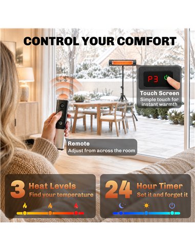 Outsunny 2500 W Electric Infrared Patio Heater, IP65 Outdoor Garden Heater with Tripod, 3 Heat Settings, 24H Timer, Black