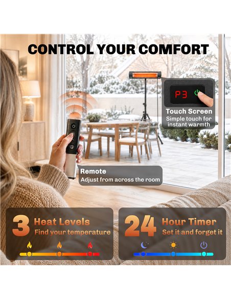Outsunny 2500 W Electric Infrared Patio Heater, IP65 Outdoor Garden Heater with Tripod, 3 Heat Settings, 24H Timer, Black - pic 205763 | FastDaddyshop