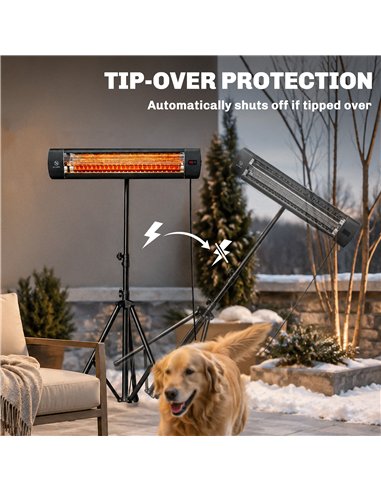 Outsunny 2500 W Electric Infrared Patio Heater, IP65 Outdoor Garden Heater with Tripod, 3 Heat Settings, 24H Timer, Black