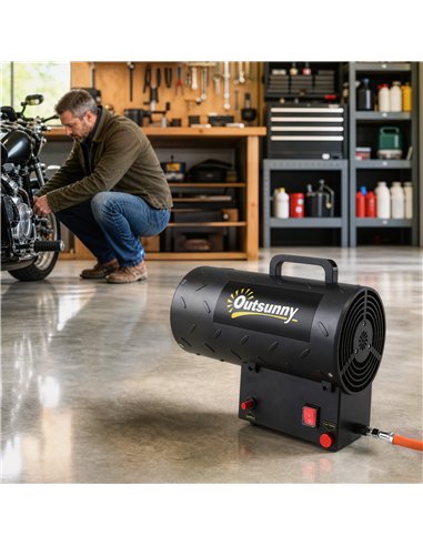 Outsunny 15 kW/51000 BTU Industrial Propane Space Heater, Portable Forced Air Gas Fan Patio Heater w/ Overheat Protection, Black