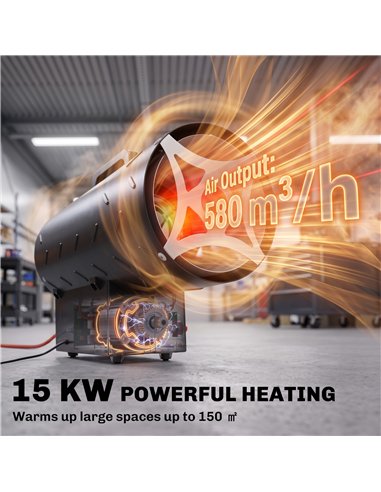 Outsunny 15 kW/51000 BTU Industrial Propane Space Heater, Portable Forced Air Gas Fan Patio Heater w/ Overheat Protection, Black