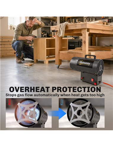 Outsunny 15 kW/51000 BTU Industrial Propane Space Heater, Portable Forced Air Gas Fan Patio Heater w/ Overheat Protection, Black