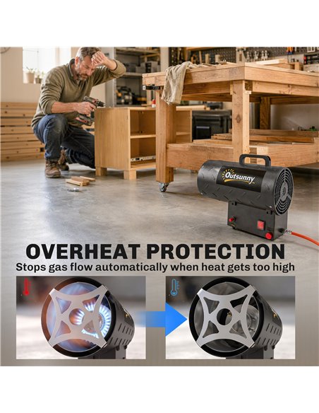 Outsunny 15 kW/51000 BTU Industrial Propane Space Heater, Portable Forced Air Gas Fan Patio Heater w/ Overheat Protection, Black - pic 205772 | FastDaddyshop