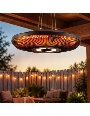 Outsunny Hanging Electric Patio Heater with LED Light, 1000/2000 W IP65 Outdoor Infrared Heater with Touch/Remote Control, Black