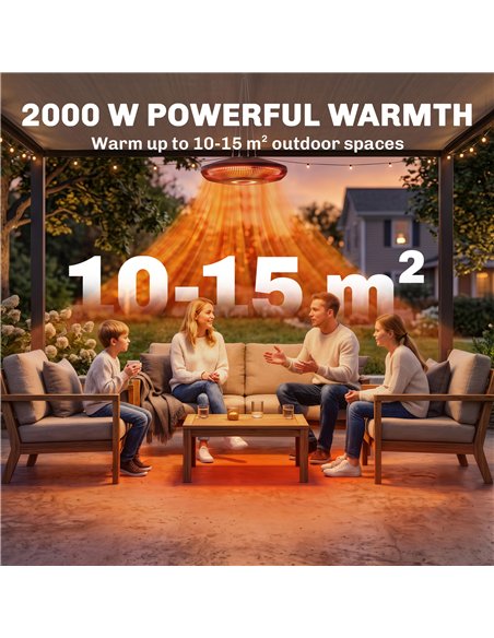 Outsunny Hanging Electric Patio Heater with LED Light, 1000/2000 W IP65 Outdoor Infrared Heater with Touch/Remote Control, Black - pic 205781 | FastDaddyshop