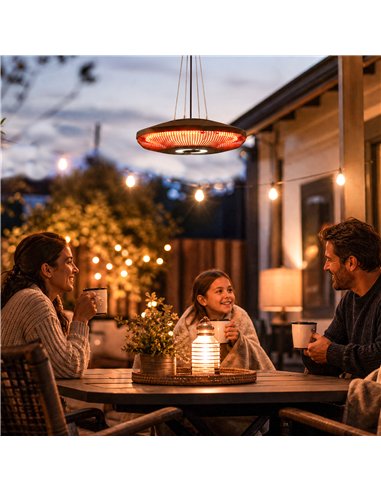 Outsunny Hanging Electric Patio Heater with LED Light, 1000/2000 W IP65 Outdoor Infrared Heater with Touch/Remote Control, Black