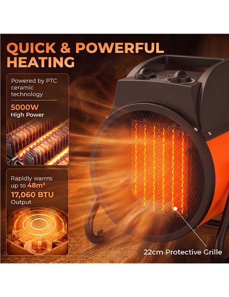 Outsunny Industrial Fan Heater 5000W with Tilting, Electric Ceramic Space Heater with Adjustable Thermostat, Handle - pic 205788 | FastDaddyshop
