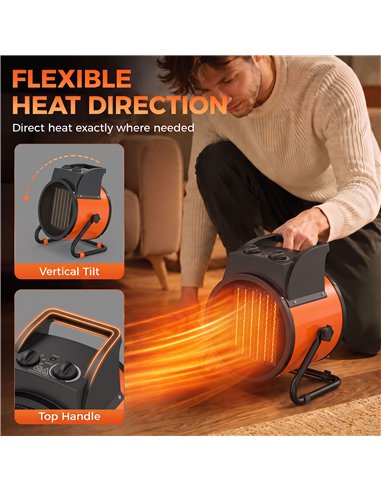 Outsunny Industrial Fan Heater 5000W with Tilting, Electric Ceramic Space Heater with Adjustable Thermostat, Handle