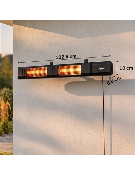 Outsunny 3000 W Electric Infrared Patio Heater, Wall Mounted IP65 Garden Heater with 9 Heat Settings, 24 H Timer, Black - pic 205796 | FastDaddyshop