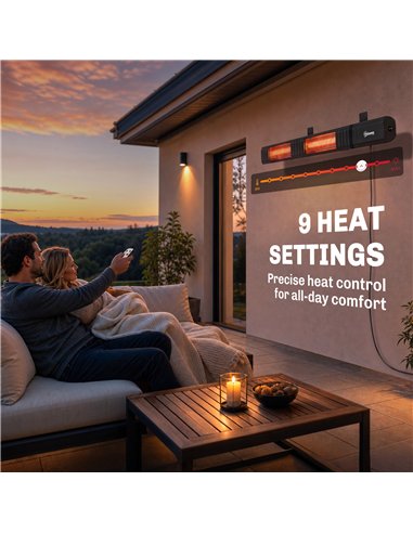 Outsunny 3000 W Electric Infrared Patio Heater, Wall Mounted IP65 Garden Heater with 9 Heat Settings, 24 H Timer, Black