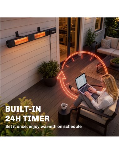 Outsunny 3000 W Electric Infrared Patio Heater, Wall Mounted IP65 Garden Heater with 9 Heat Settings, 24 H Timer, Black