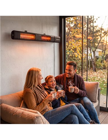 Outsunny 3000 W Electric Infrared Patio Heater, Wall Mounted IP65 Garden Heater with 9 Heat Settings, 24 H Timer, Black