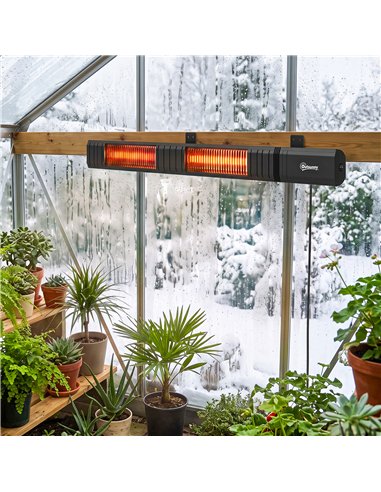 Outsunny 3000 W Electric Infrared Patio Heater, Wall Mounted IP65 Garden Heater with 9 Heat Settings, 24 H Timer, Black