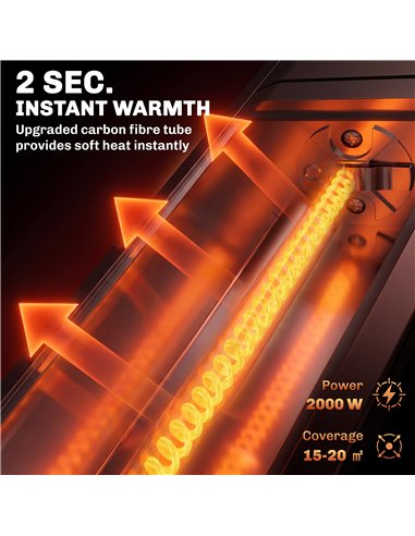 Outsunny 2000 W Electric Infrared Patio Heater, IP65 Outdoor Garden Heater with APP/Touch/Remote Control, 9 Heat Settings, Black