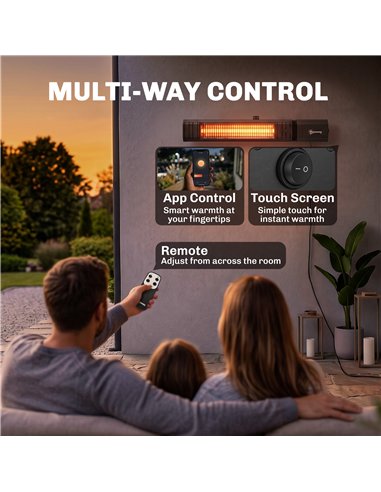 Outsunny 2000 W Electric Infrared Patio Heater, IP65 Outdoor Garden Heater with APP/Touch/Remote Control, 9 Heat Settings, Black