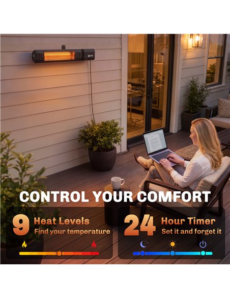 Outsunny 2000 W Electric Infrared Patio Heater, IP65 Outdoor Garden Heater with APP/Touch/Remote Control, 9 Heat Settings, Black - pic 205808 | FastDaddyshop