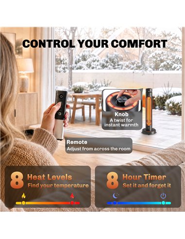 Outsunny 2000 W Electric Infrared Patio Heater, Free Standing Oscillating Outdoor Garden Heater with Knob/Remote Control, Black