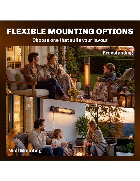 Outsunny 2000 W Electric Infrared Patio Heater with Cover, Free Standing/Wall Mounted IP65 Outdoor Garden Heater, Black - pic 205827 | FastDaddyshop