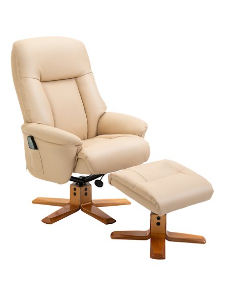 HOMCOM 10-Point Massage Sofa Armchair Chair PU Leather W/ Footrest Stool Heat Recliner Beige - pic 205830 | FastDaddyshop