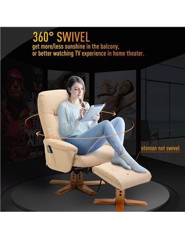 HOMCOM 10-Point Massage Sofa Armchair Chair PU Leather W/ Footrest Stool Heat Recliner Beige