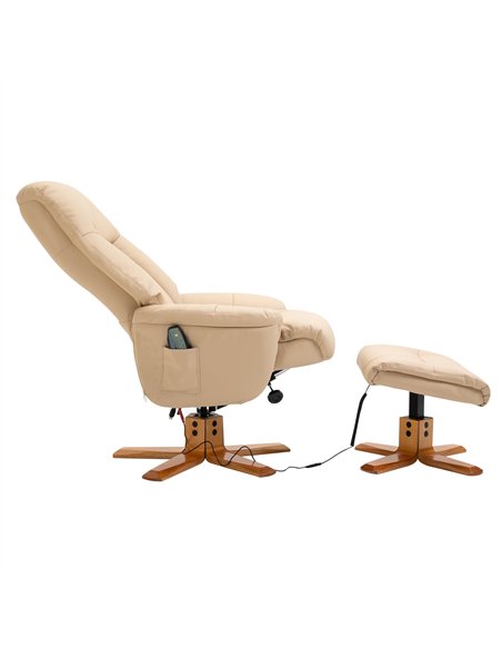 HOMCOM 10-Point Massage Sofa Armchair Chair PU Leather W/ Footrest Stool Heat Recliner Beige - pic 205837 | FastDaddyshop