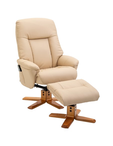 HOMCOM 10-Point Massage Sofa Armchair Chair PU Leather W/ Footrest Stool Heat Recliner Beige - pic 205838 | FastDaddyshop