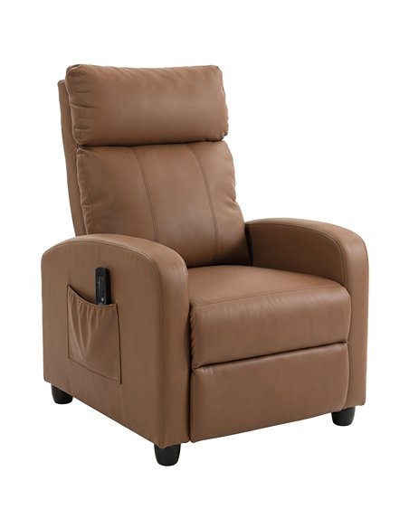 HOMCOM Recliner Armchair, Massage Faux Leather Push Back Reclining Chair with Adjustable Leg Rest, Side Pocket, Dark Brown - pic 205839 | FastDaddyshop