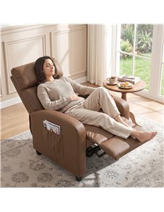 HOMCOM Recliner Armchair, Massage Faux Leather Push Back Reclining Chair with Adjustable Leg Rest, Side Pocket, Dark Brown 2