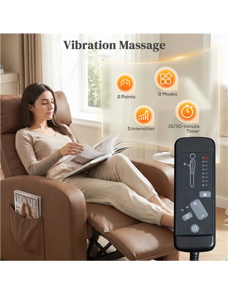 HOMCOM Recliner Armchair, Massage Faux Leather Push Back Reclining Chair with Adjustable Leg Rest, Side Pocket, Dark Brown - pic 205842 | FastDaddyshop