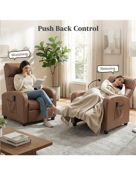 HOMCOM Recliner Armchair, Massage Faux Leather Push Back Reclining Chair with Adjustable Leg Rest, Side Pocket, Dark Brown - pic 205843 | FastDaddyshop