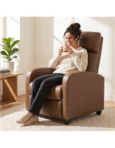 HOMCOM Recliner Armchair, Massage Faux Leather Push Back Reclining Chair with Adjustable Leg Rest, Side Pocket, Dark Brown