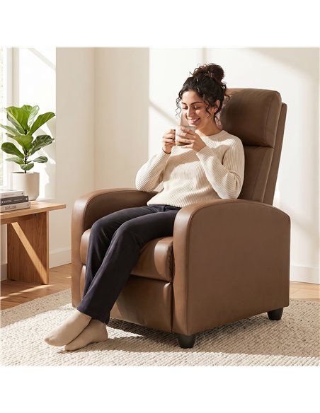 HOMCOM Recliner Armchair, Massage Faux Leather Push Back Reclining Chair with Adjustable Leg Rest, Side Pocket, Dark Brown - pic 205846 | FastDaddyshop