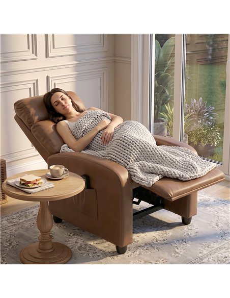 HOMCOM Recliner Armchair, Massage Faux Leather Push Back Reclining Chair with Adjustable Leg Rest, Side Pocket, Dark Brown - pic 205847 | FastDaddyshop