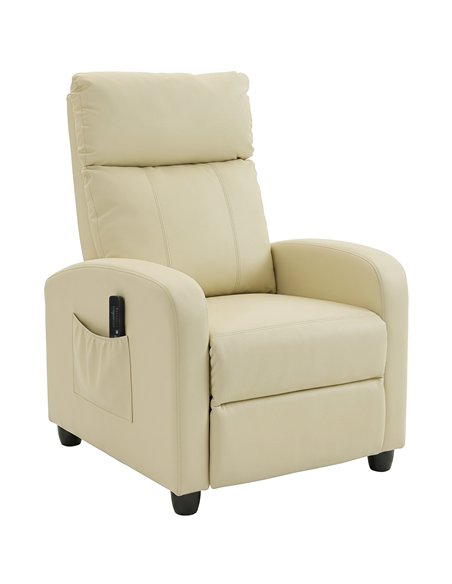 HOMCOM Recliner Armchair, Massage Faux Leather Push Back Reclining Chair with Adjustable Leg Rest, Side Pocket, Cream White - pic 205848 | FastDaddyshop