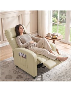HOMCOM Recliner Armchair, Massage Faux Leather Push Back Reclining Chair with Adjustable Leg Rest, Side Pocket, Cream White 2